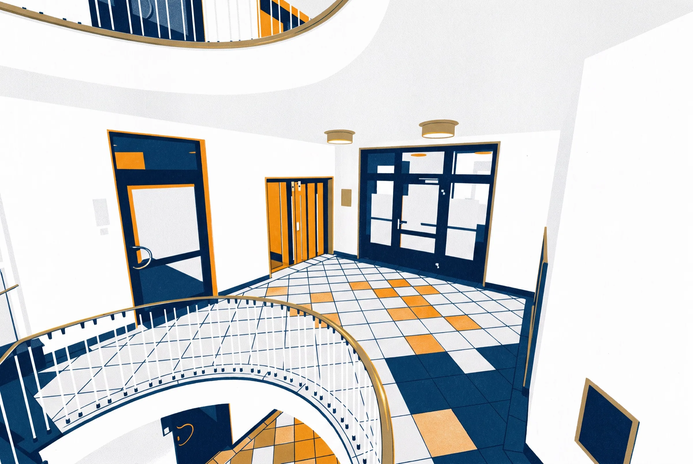 The corridor of the Nordsternhaus as a graphic drawing