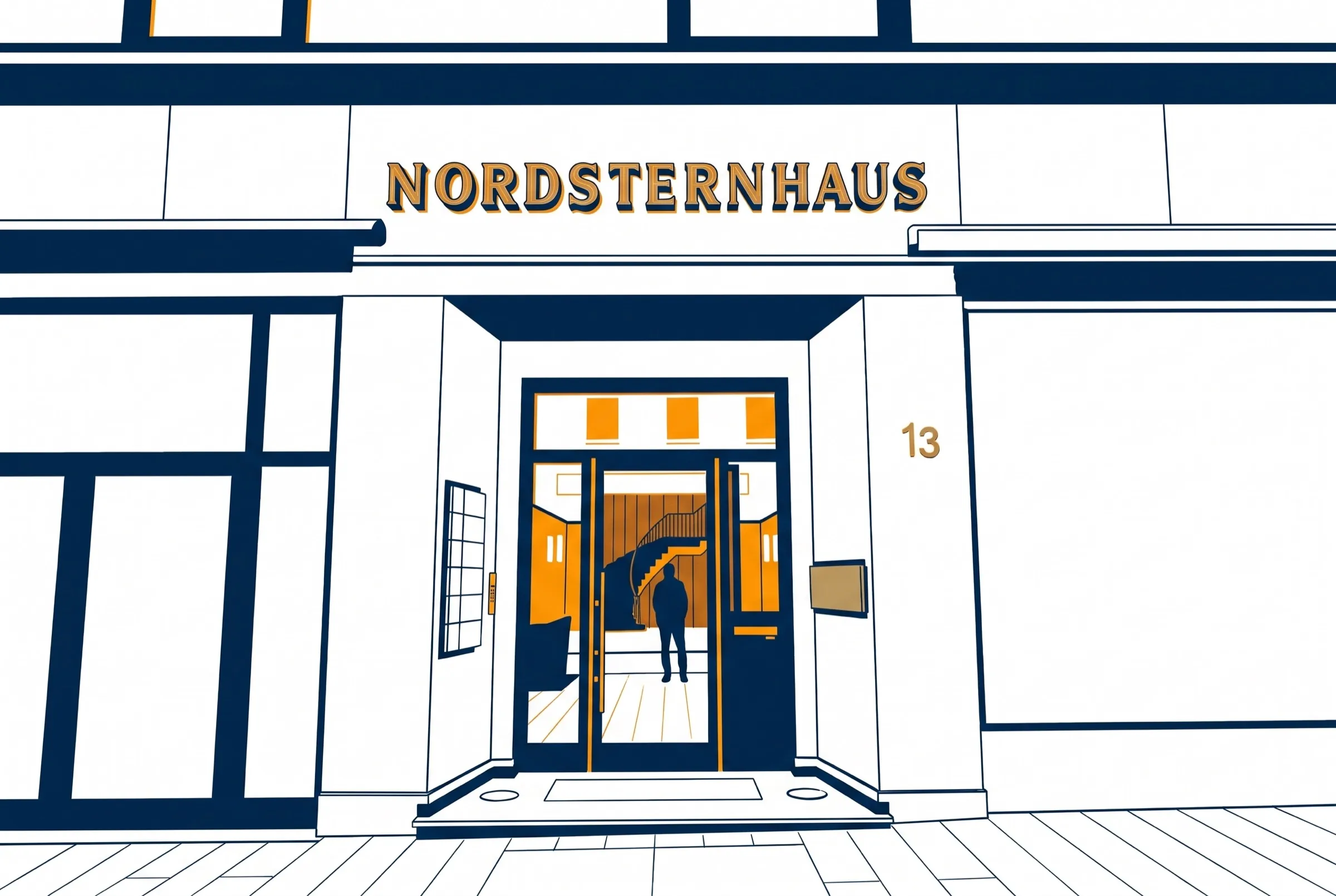 The entrance of the Nordsternhaus as a graphic drawing